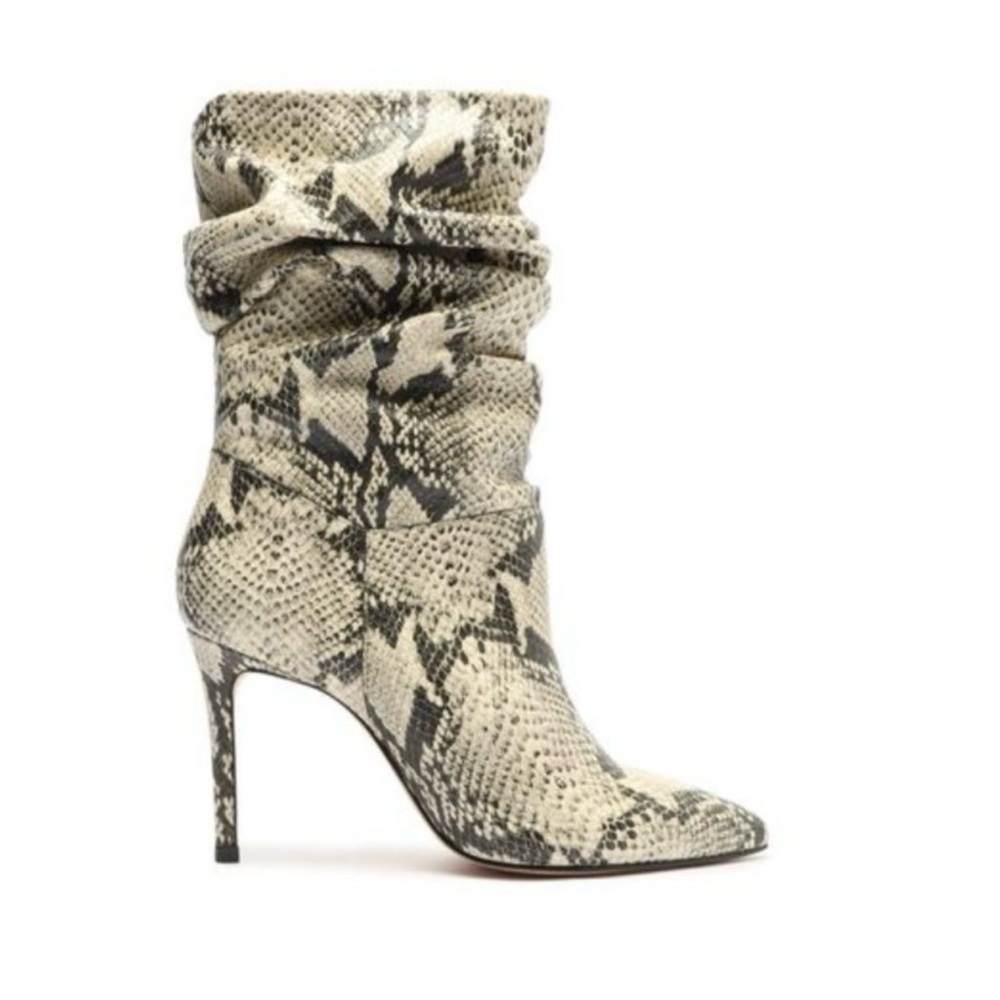 SCHUTZ Python Print Heeled Boots - Black and Cream